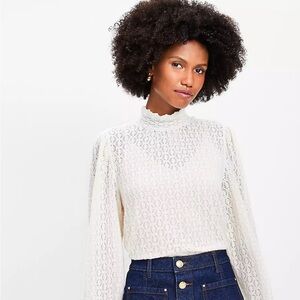 White Turtle neck lace blouse- Loft